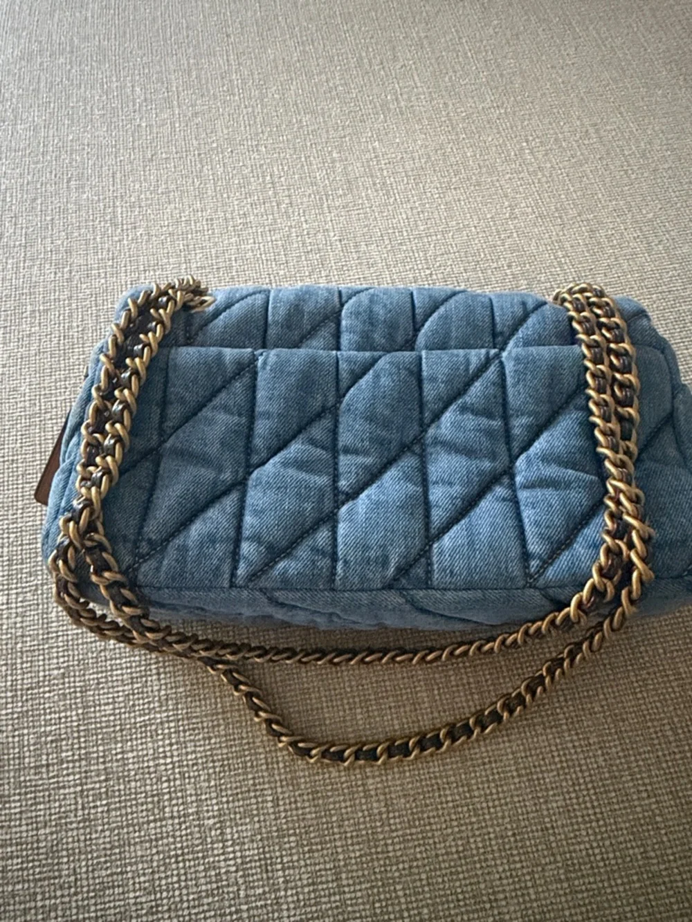 Coach Quilted Denim Shoulder Bag in Light Blue with Gold Hardware - Picture 3 of 5